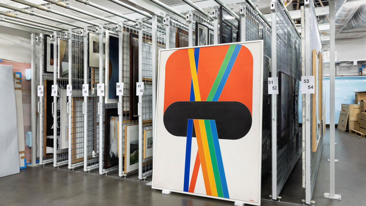 two paintings disposed in a warehouse